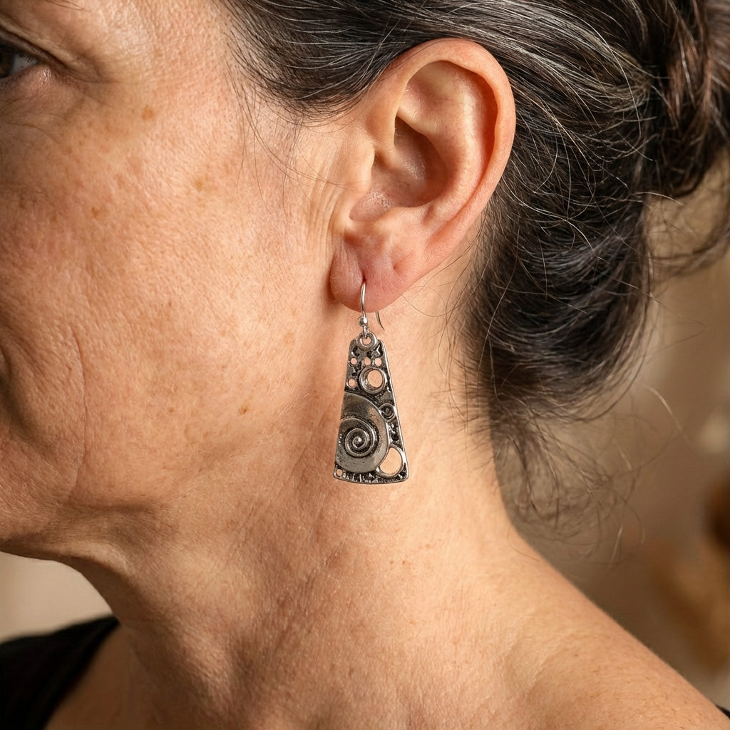 Bohemian Spiral Engraved Ethnic Drop Earrings
