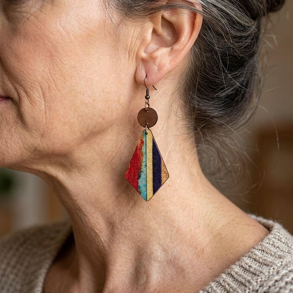 Bohemian Striped Wooden Inlay Drop Earrings