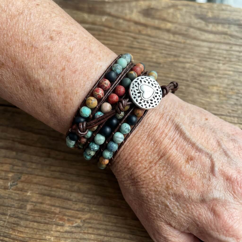 Semi-Precious Stone Love Wrap Bracelet in Leather or Vegan Cord