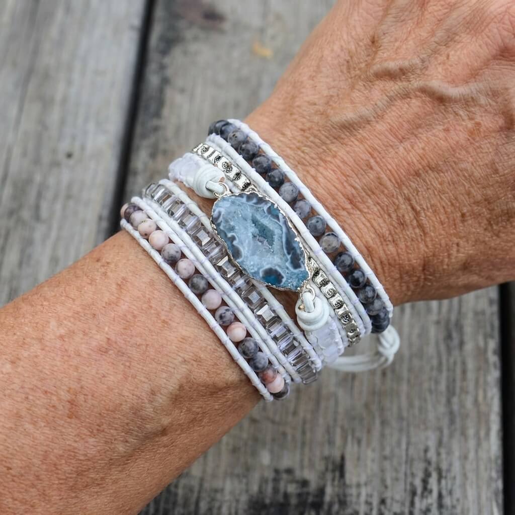 Labradorite, White Jade and Druzy Wrap Bracelet