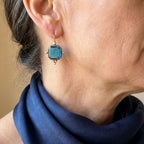 Vintage-Style Fleur-de-Lis Dangle Earrings with Blue Glass