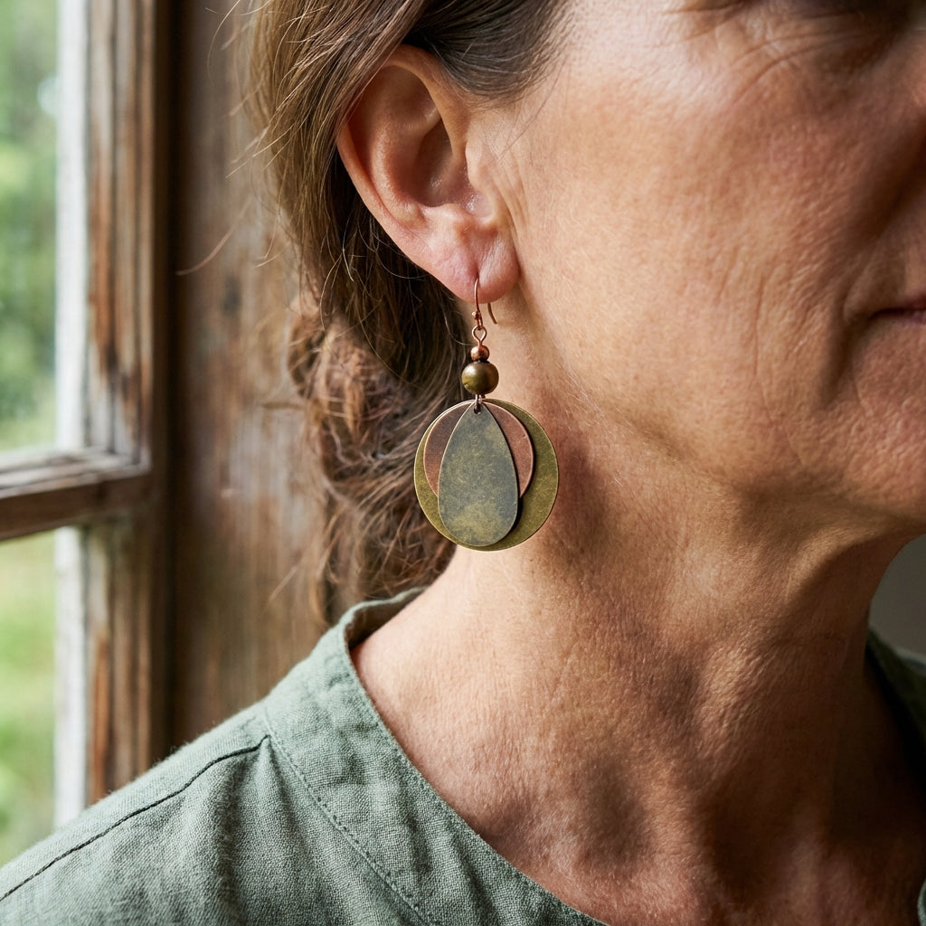 Bohemian Round Water Drop Copper-Tone Dangle Earrings