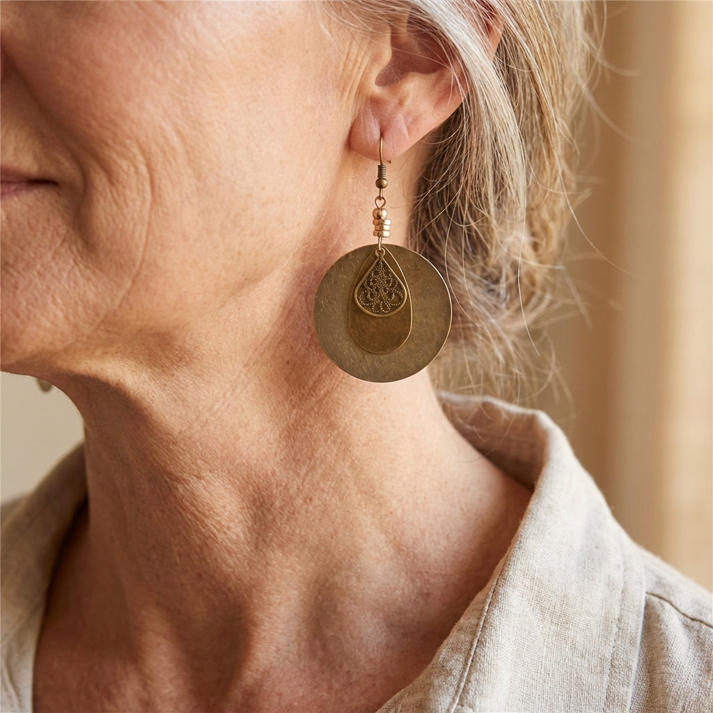 Bohemian Hollow Round Copper-Tone Dangle Earrings