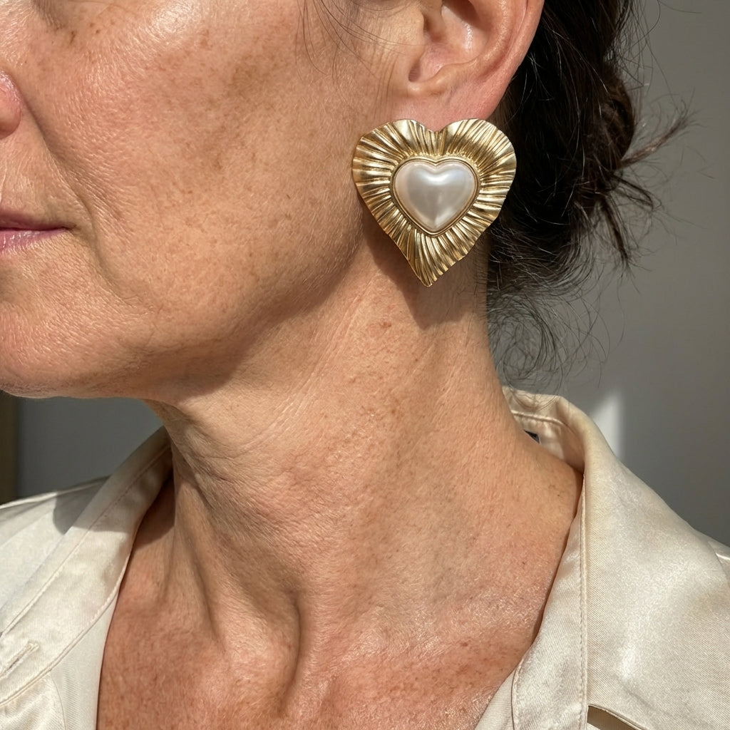 Vintage vergulde hartoorknopjes met ingelegde imitatieparel