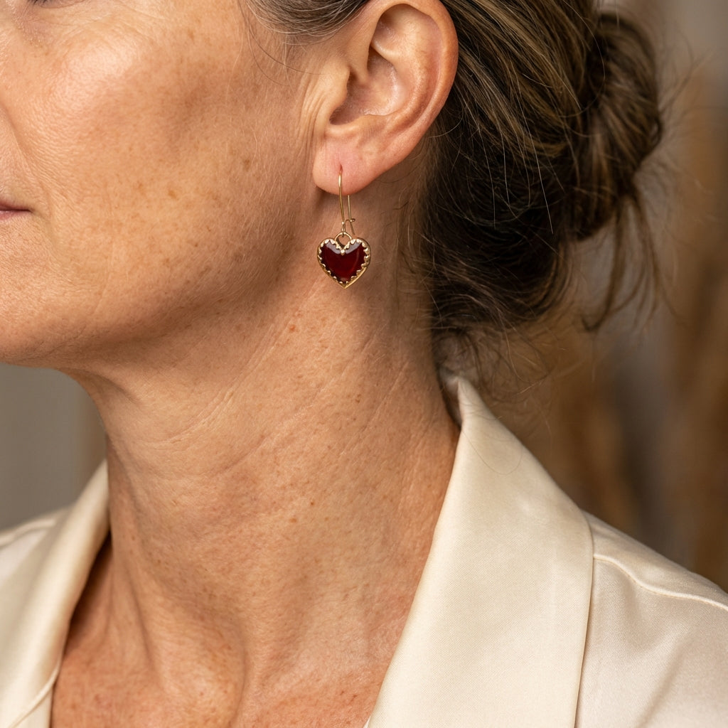 Vintage Bohemian Red Resin Drip Heart Earrings
