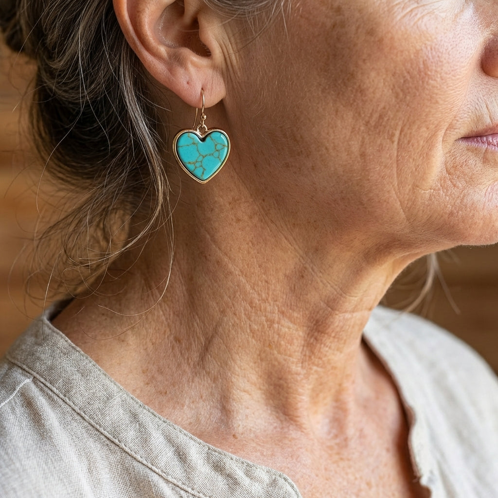 Bohemian Minimalist Heart Stone Earrings in Three Colours