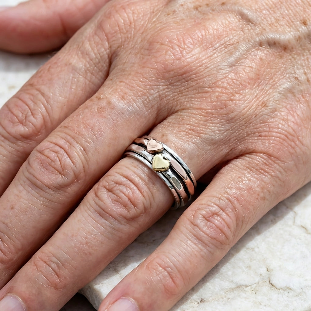 Bohemian Retro Two-Tone Heart Wide Ring