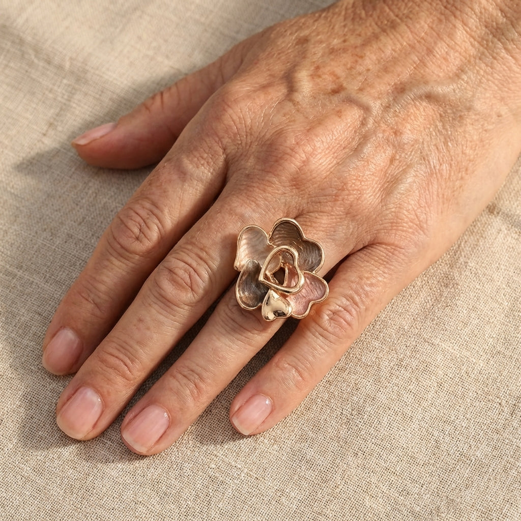Handmade Bohemian Enamel Heart Gold-Plated Ring