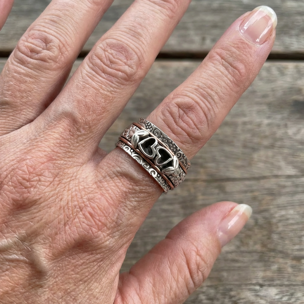 Vintage-Style Butterfly Heart Silver-Plated Spinner Ring
