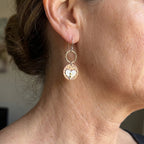 Rustic Textured Mixed-Metal Circle and Heart Dangle Earrings