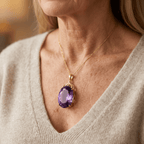 Purple Synthetic Zirconia Inlaid Oval Pendant Necklace