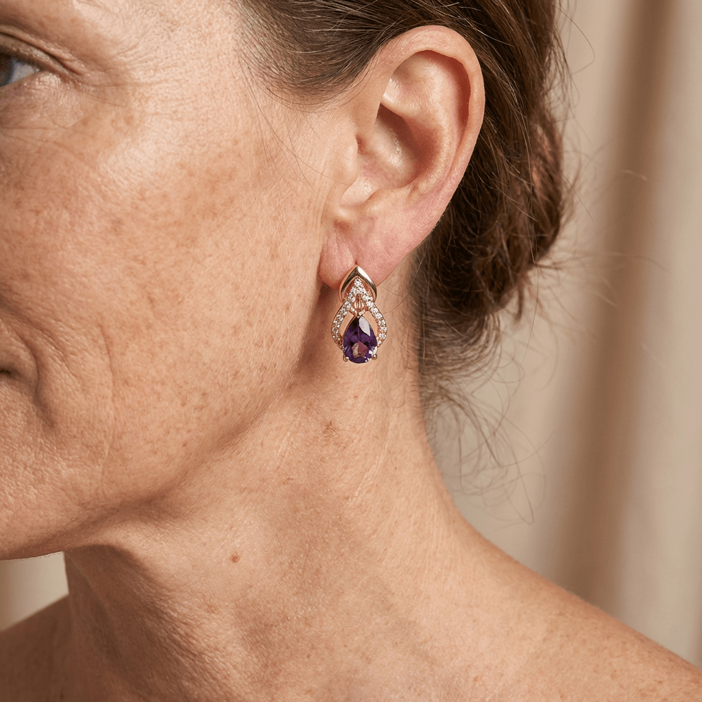 Vintage Gold-Plated Purple Cubic Zirconia Drop Earrings