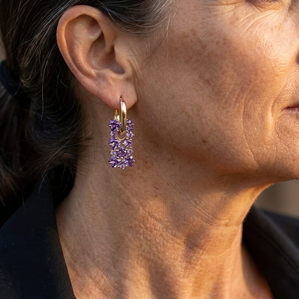 Purple Zirconia Gold-Plated Dangle Earrings