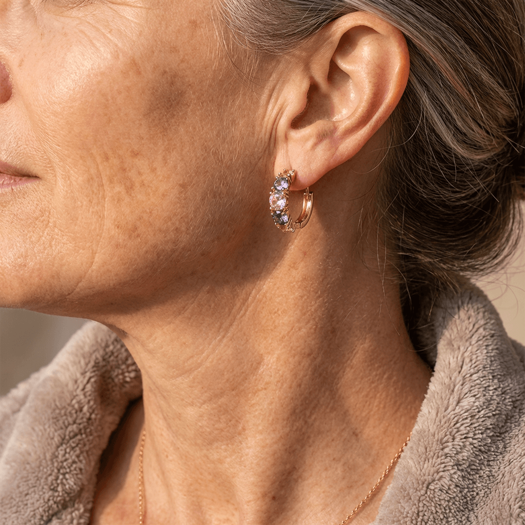 Vintage-Style Purple Zirconia Cluster Hoop Earrings