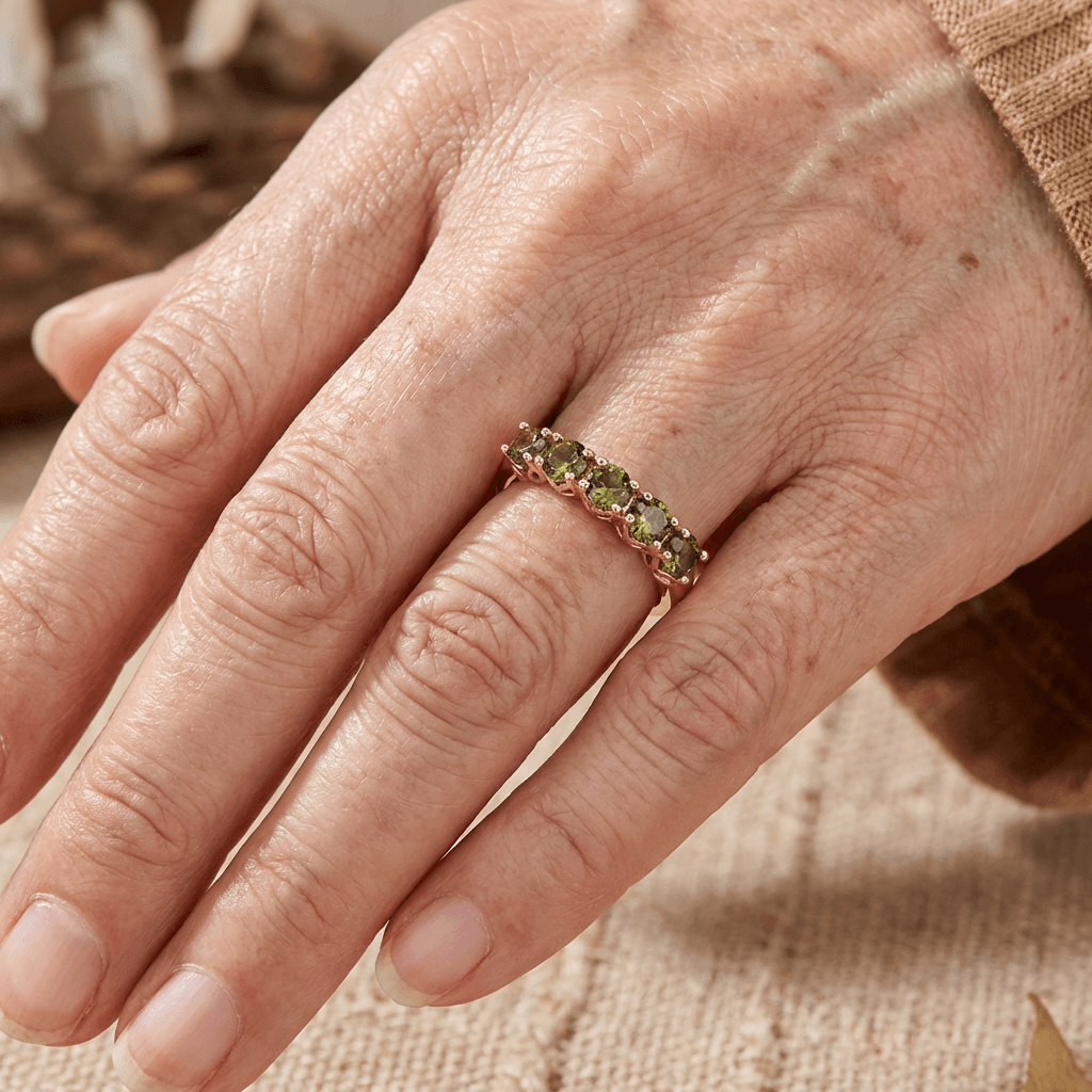 Vintage-Style Olive Green Cubic Zirconia Ring