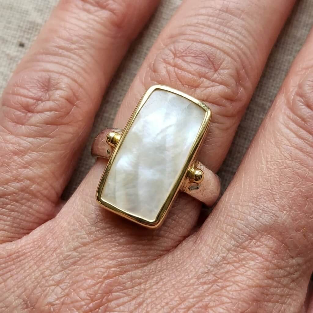Vintage-Style Bohemian Geometric Moonstone Ring