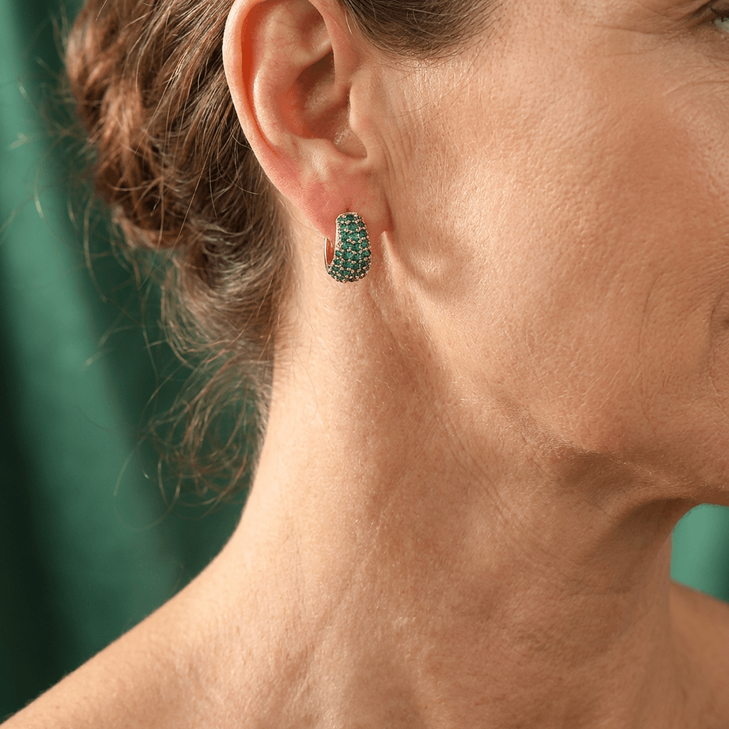 Vintage Green Zirconia Hoop Stud Clip Earrings