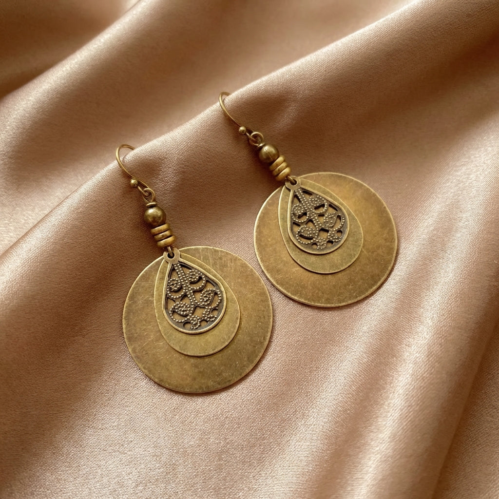 Bohemian Hollow Round Copper-Tone Dangle Earrings