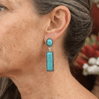 Bohemian Turquoise Geometric Rectangle and Oval Earrings