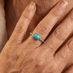 Bohemian Silver-Plated Oval Turquoise Beaded Ring