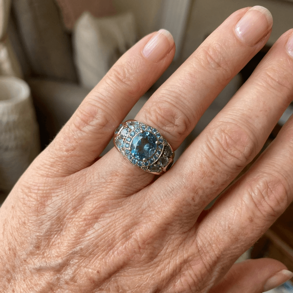 Geometric Multi-Stone Blue Crystal Ring