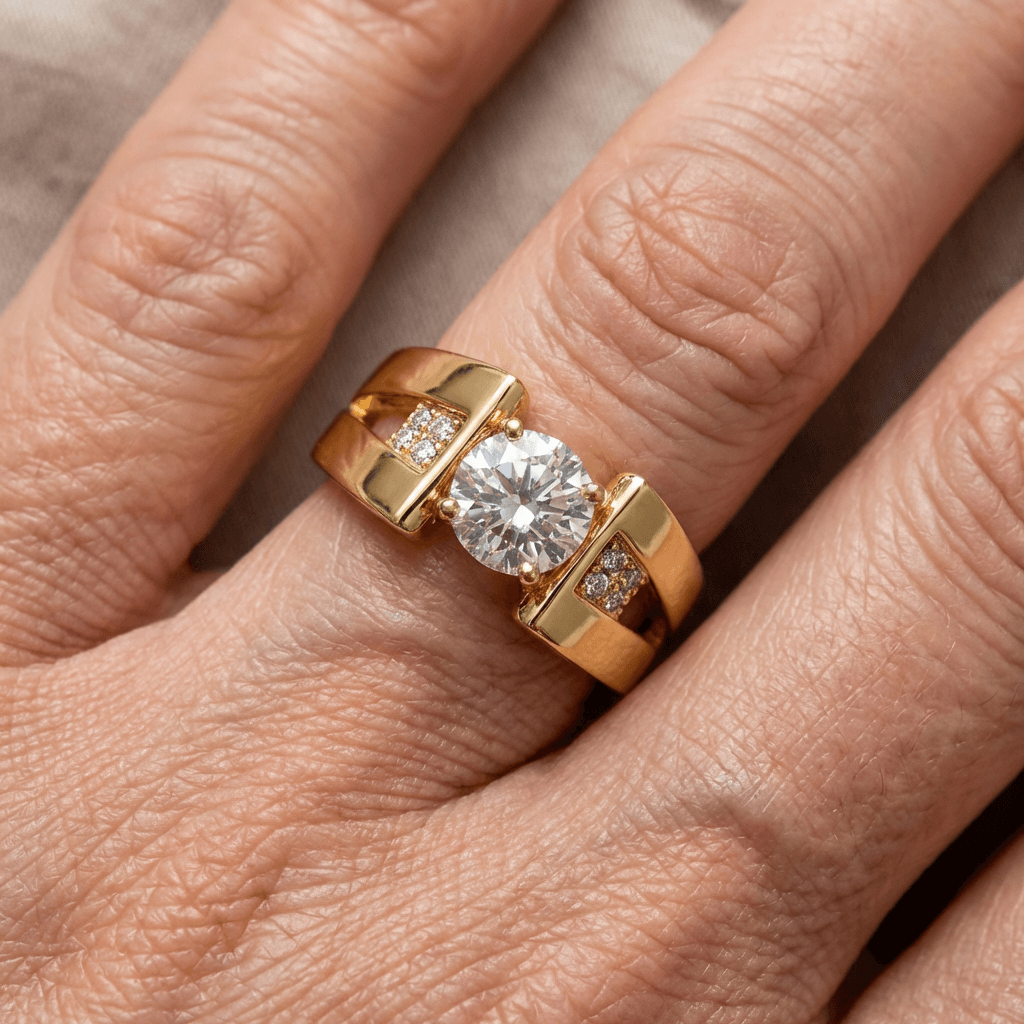 Gold-Plated Modern Solitaire Zirconia Ring