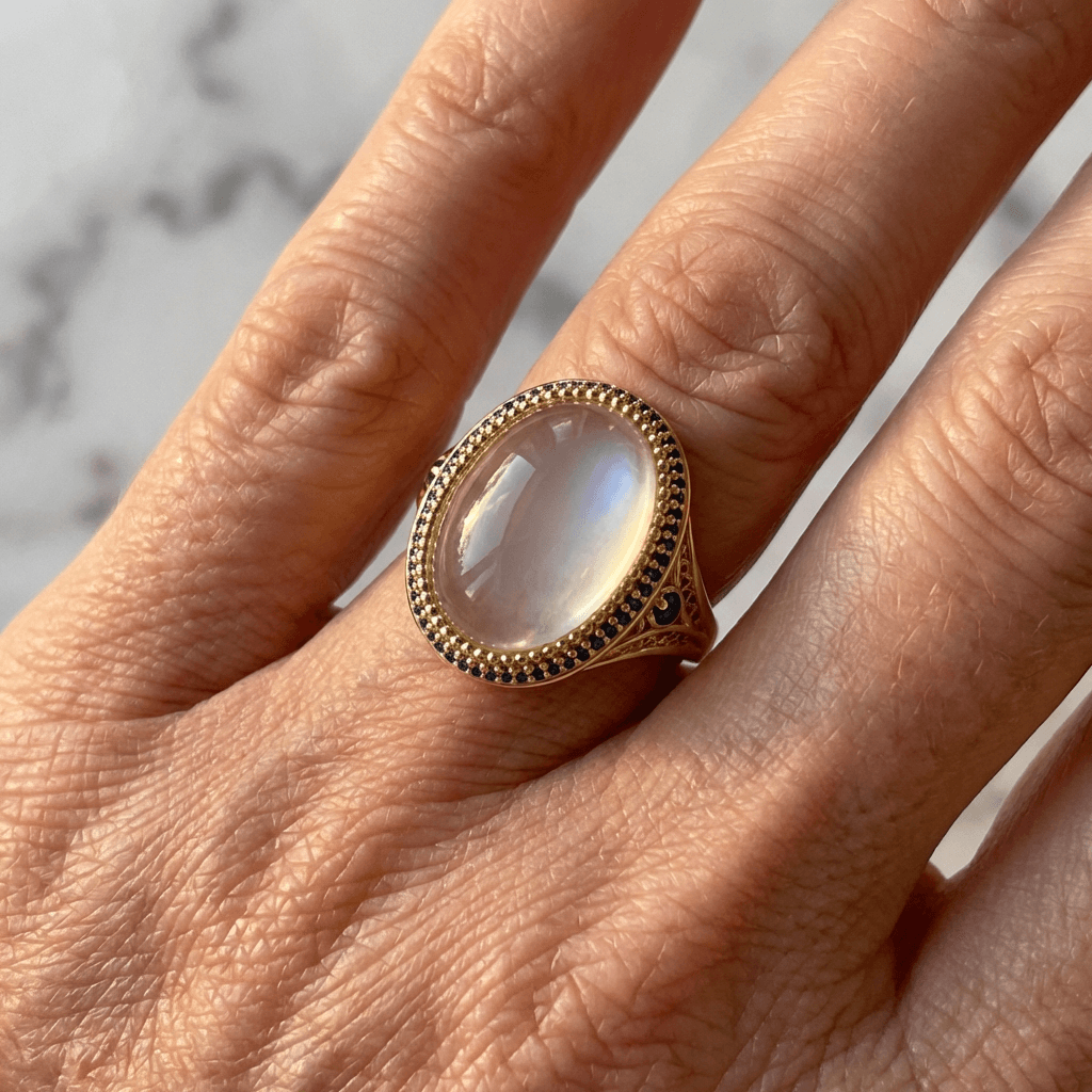 Vintage retro vergulde ring met ovale statementsteen