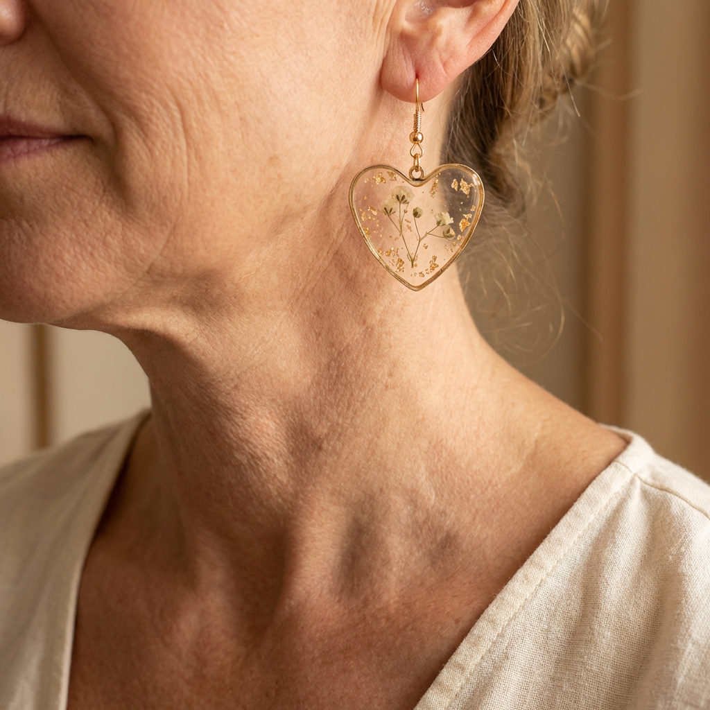 Flower Design Heart Charm Drop Earrings