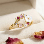 Flower Faux Pearl and Micro-Inlaid Zirconia Butterfly Ring