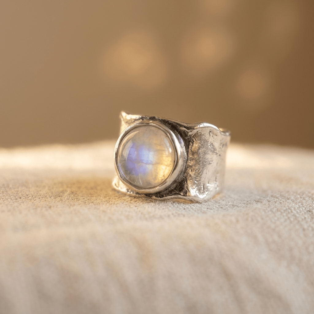 Moonstone Wide Artisan Silver-Tone Ring