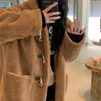 Hooded Fleece Coat with Dropped Shoulders and Button Front