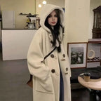 Hooded Fleece Coat with Dropped Shoulders and Button Front