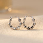 Vintage-Inspired Silver-Tone Stone Hoop Earrings
