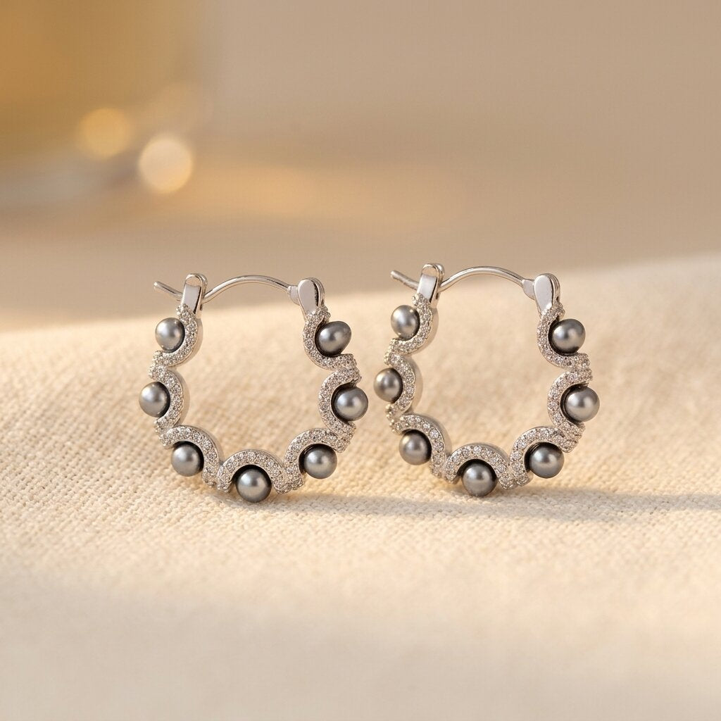Vintage-Inspired Silver-Tone Stone Hoop Earrings
