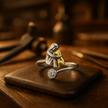 Handmade Adjustable 925 Sterling Silver Hugging Dog Ring with Zirconia