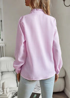 Ruffle-Collar Blouse with Button Cuffs