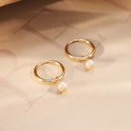 Gold-Tone Hoop Earrings with Small Pearl Drop