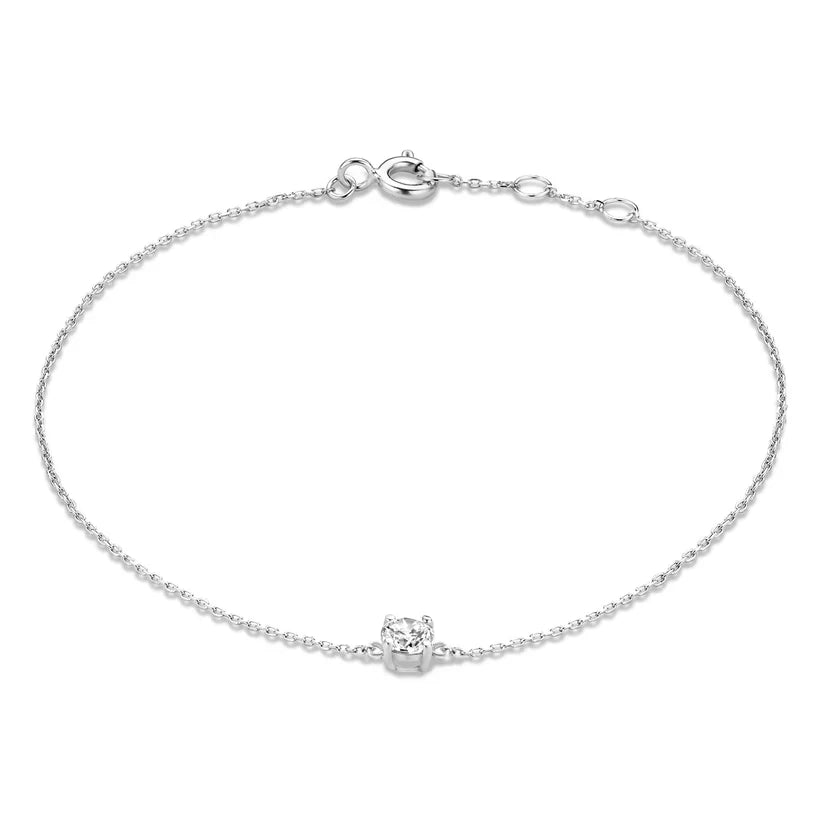 Fijne schakelarmband met solitairsteen