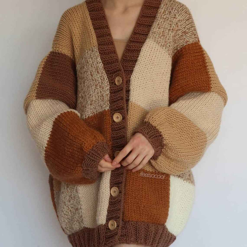 Lightweight Patchwork Cardigan with Open Front and Drape