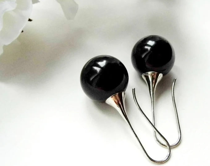 Vintage-Style Black Inlaid Zirconia Earrings