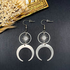 Stainless Steel Crescent Moon and Sun Earrings