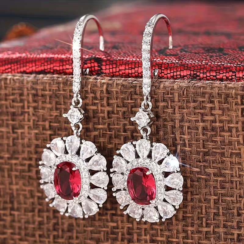 Ruby-Look Dahlia Drop Earrings