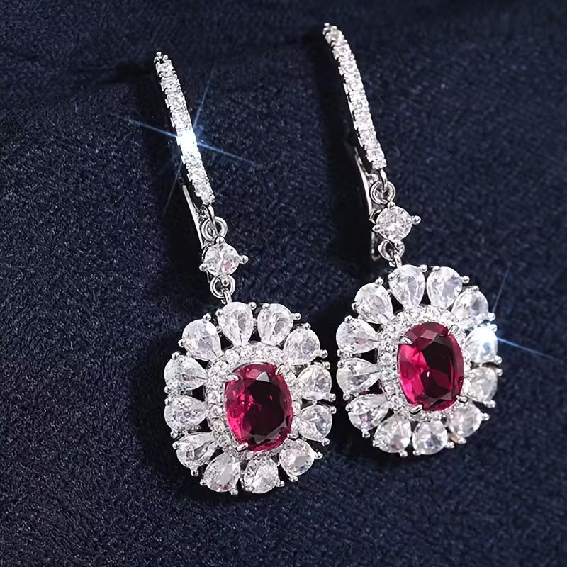 Ruby-Look Dahlia Drop Earrings