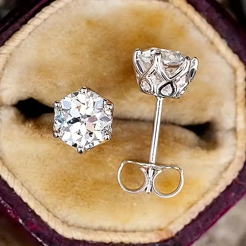 Six-Prong Crystal Stud Earrings