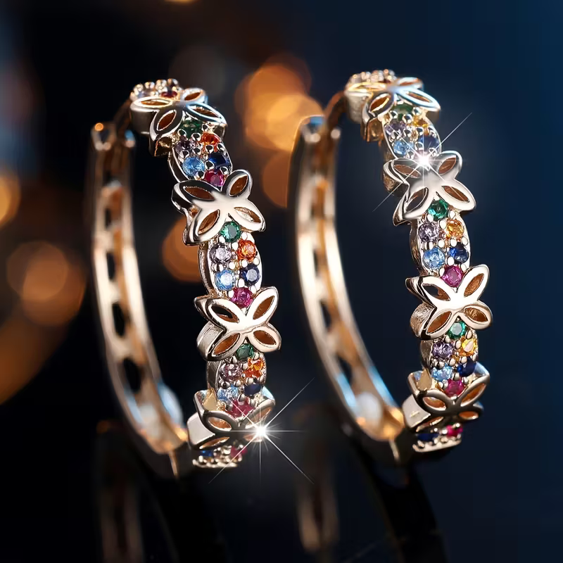 Rainbow Butterfly Hoop Earrings