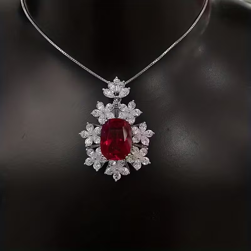 Ruby-Look Gala Pendant Necklace