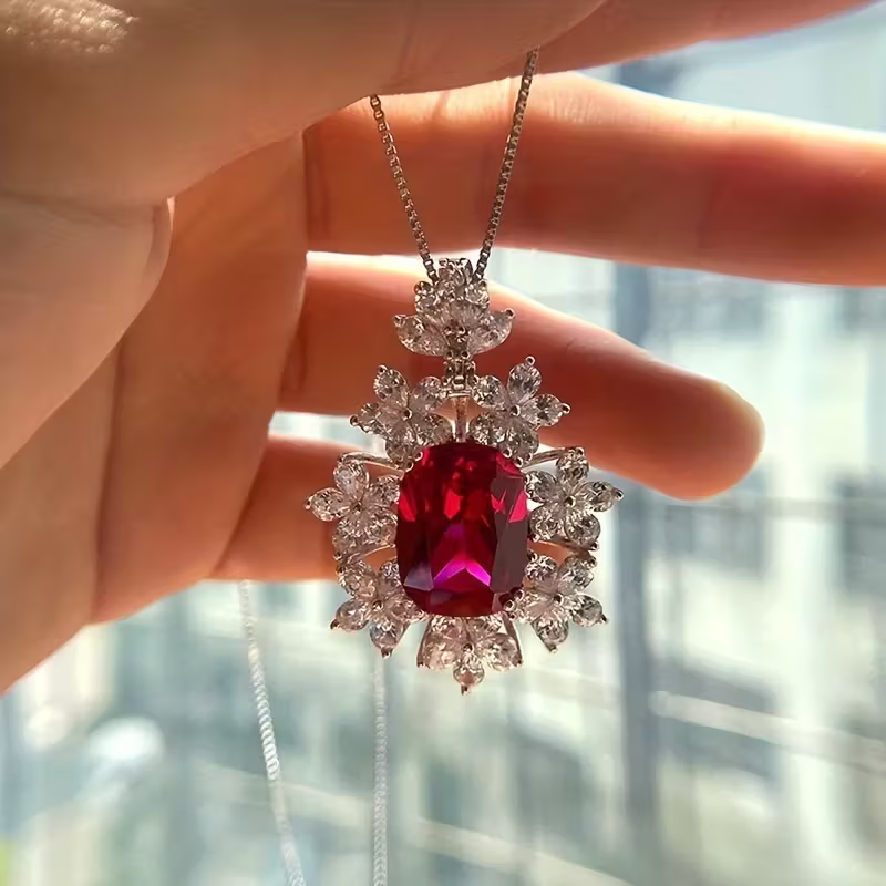 Ruby-Look Gala Pendant Necklace