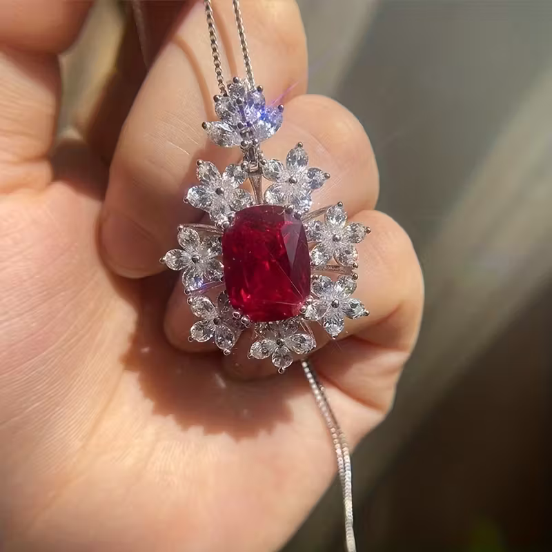 Ruby-Look Gala Pendant Necklace