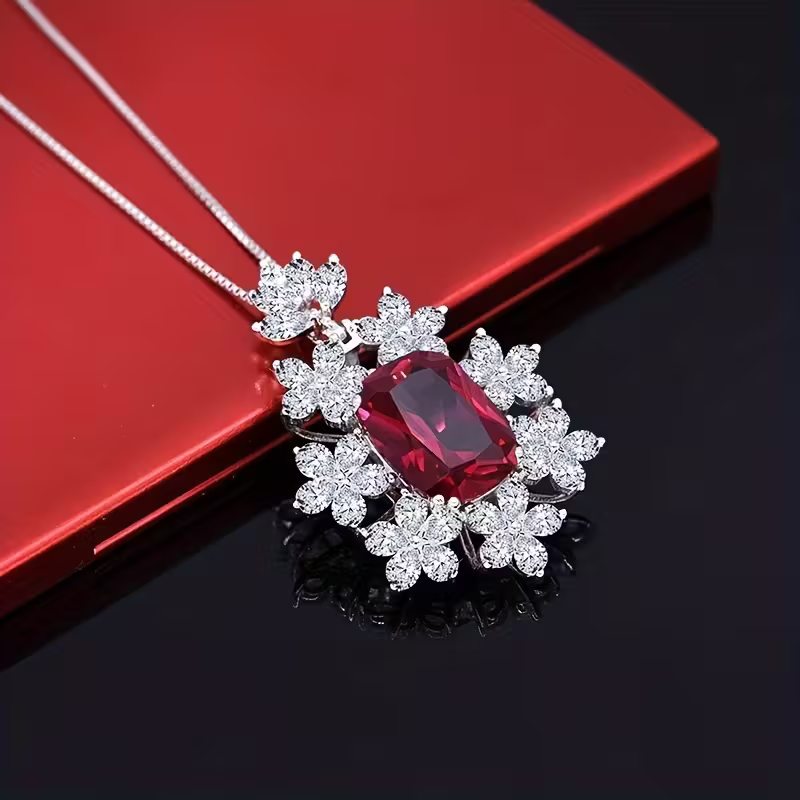 Ruby-Look Gala Pendant Necklace