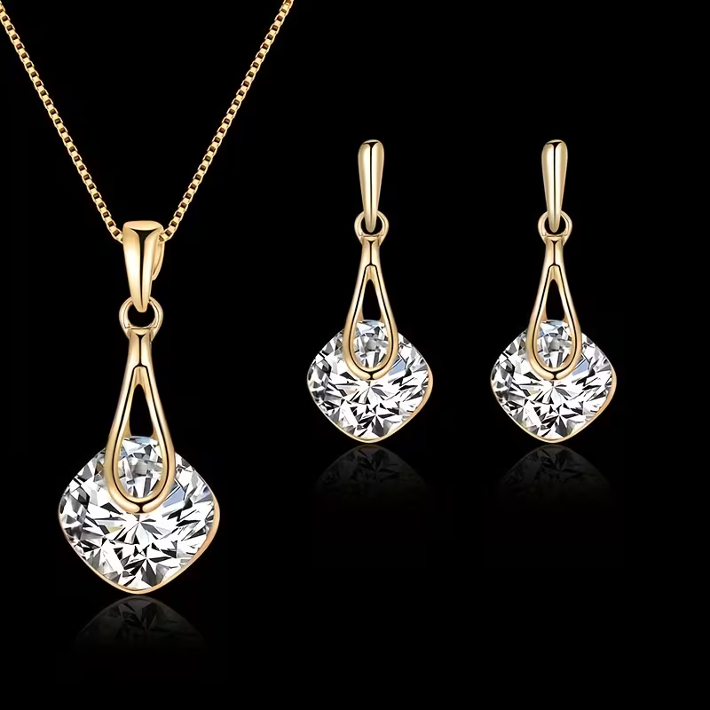 Crystal Pendant Necklace and Drop Earrings Set